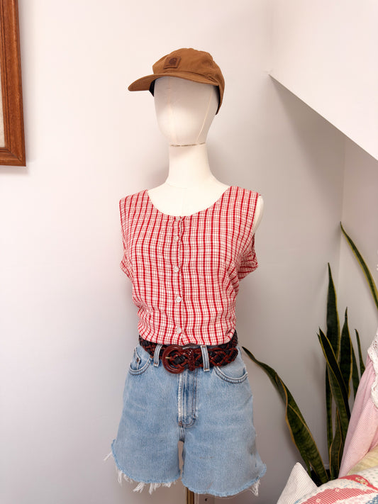(L) Vtg gingham blouse