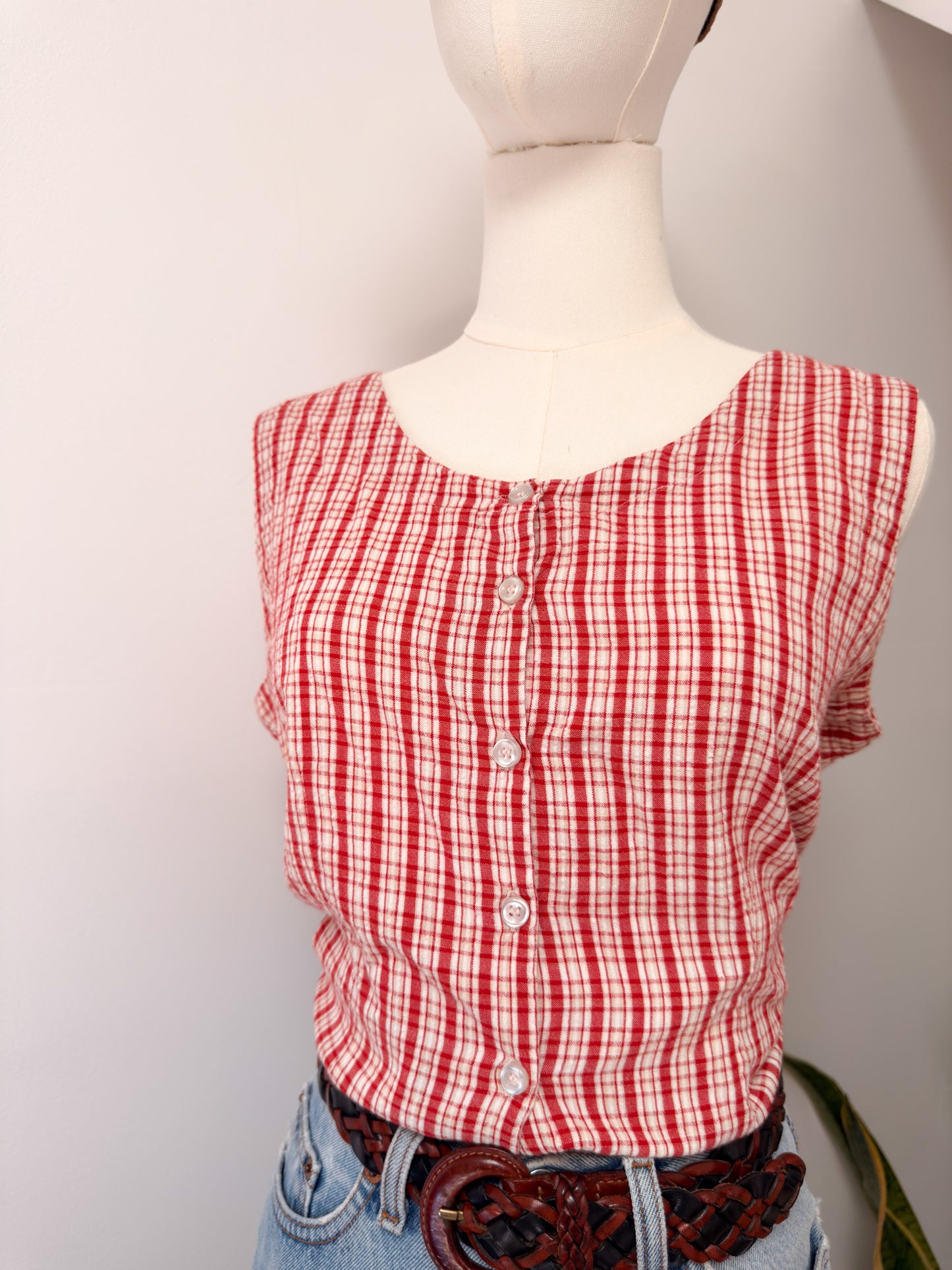 (L) Vtg gingham blouse