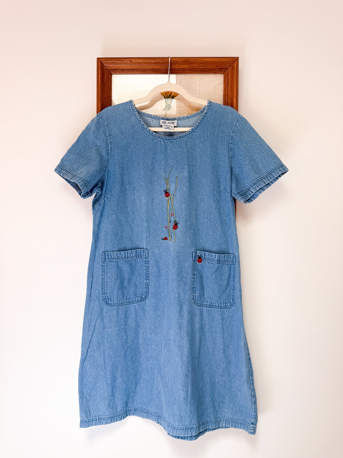 (M/L) Vtg denim ladybug dress