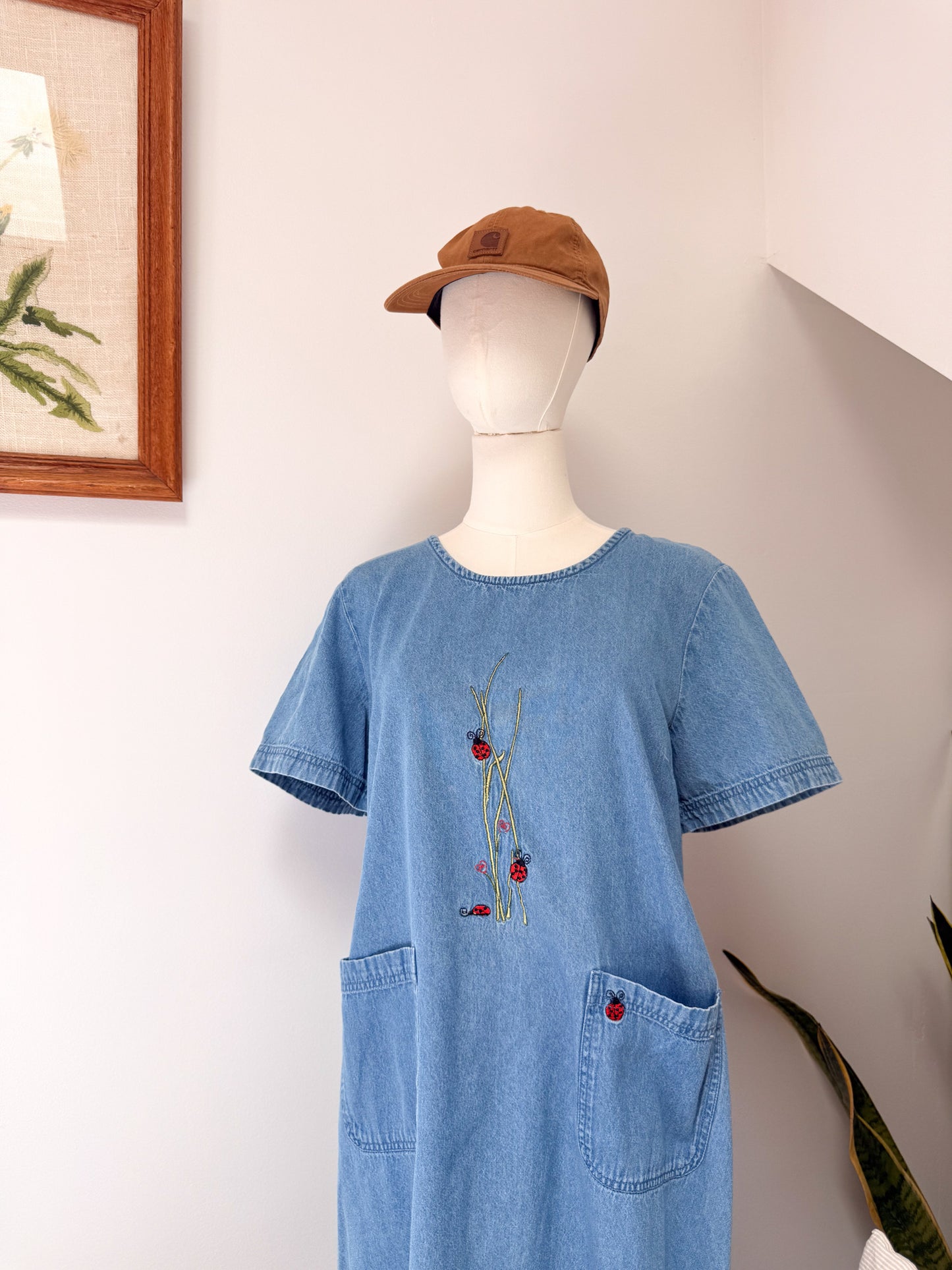 (M/L) Vtg denim ladybug dress