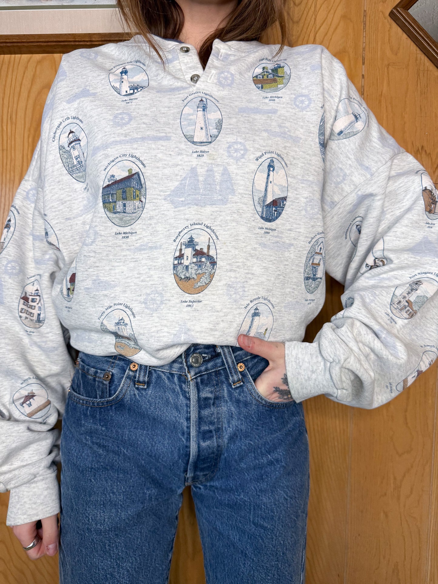 (L/XL) Vtg Lighthouse crewneck