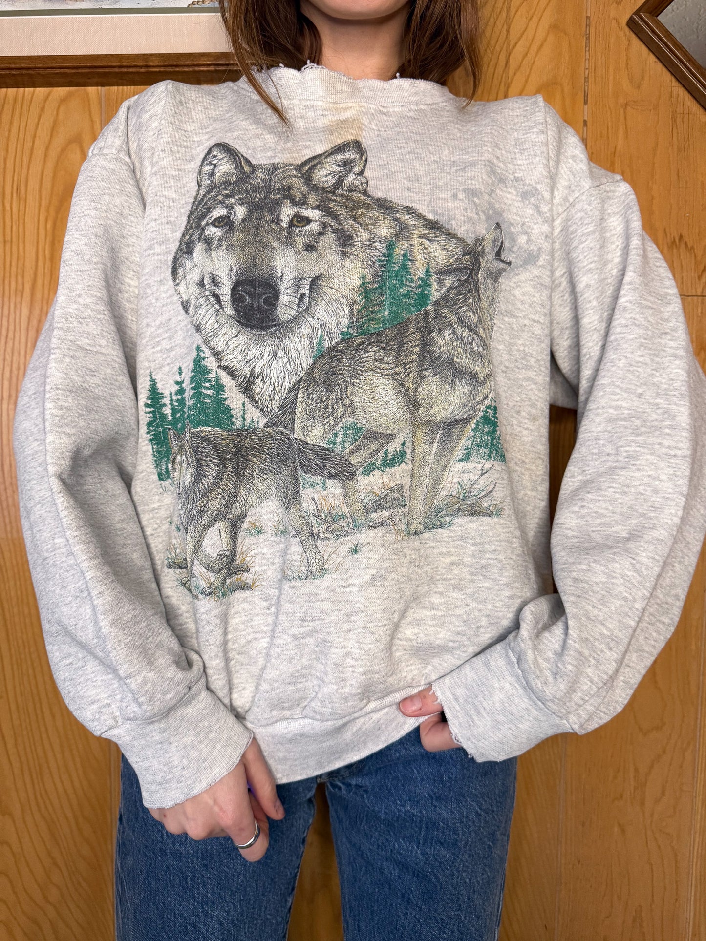 (L) Vtg Wolf crewneck
