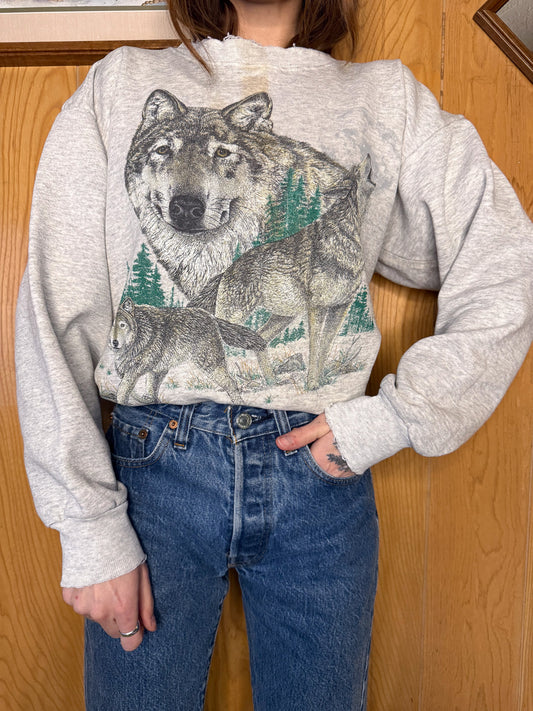 (L) Vtg Wolf crewneck