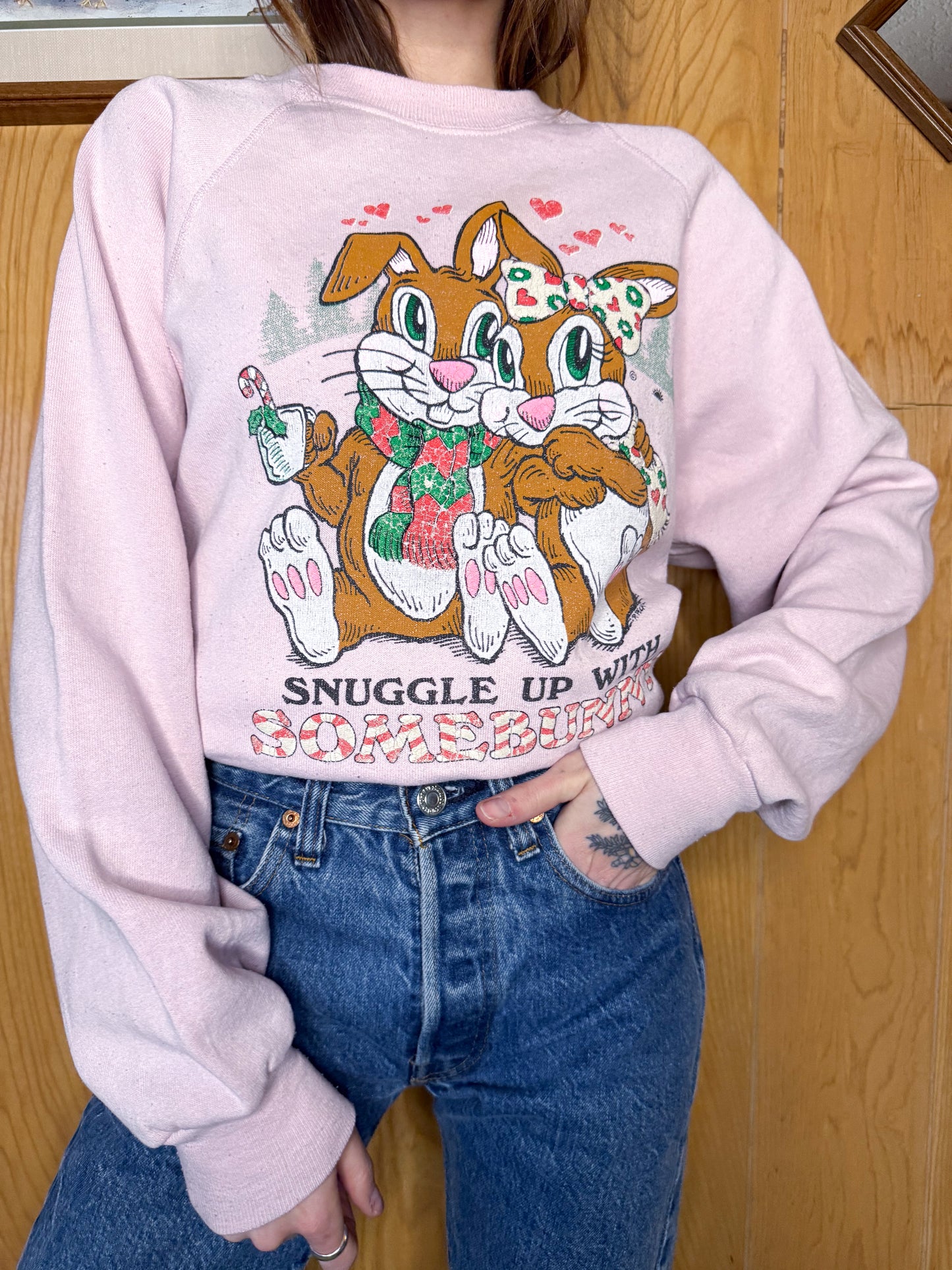 (L) Vtg Winter Bunny crewneck