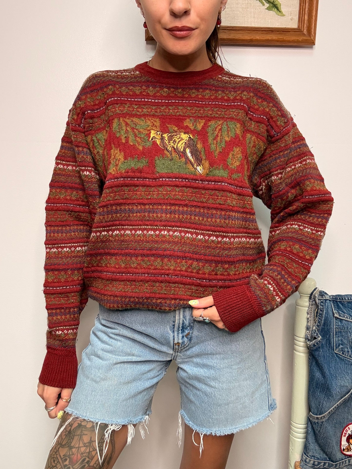 (L) Vtg fox sweater