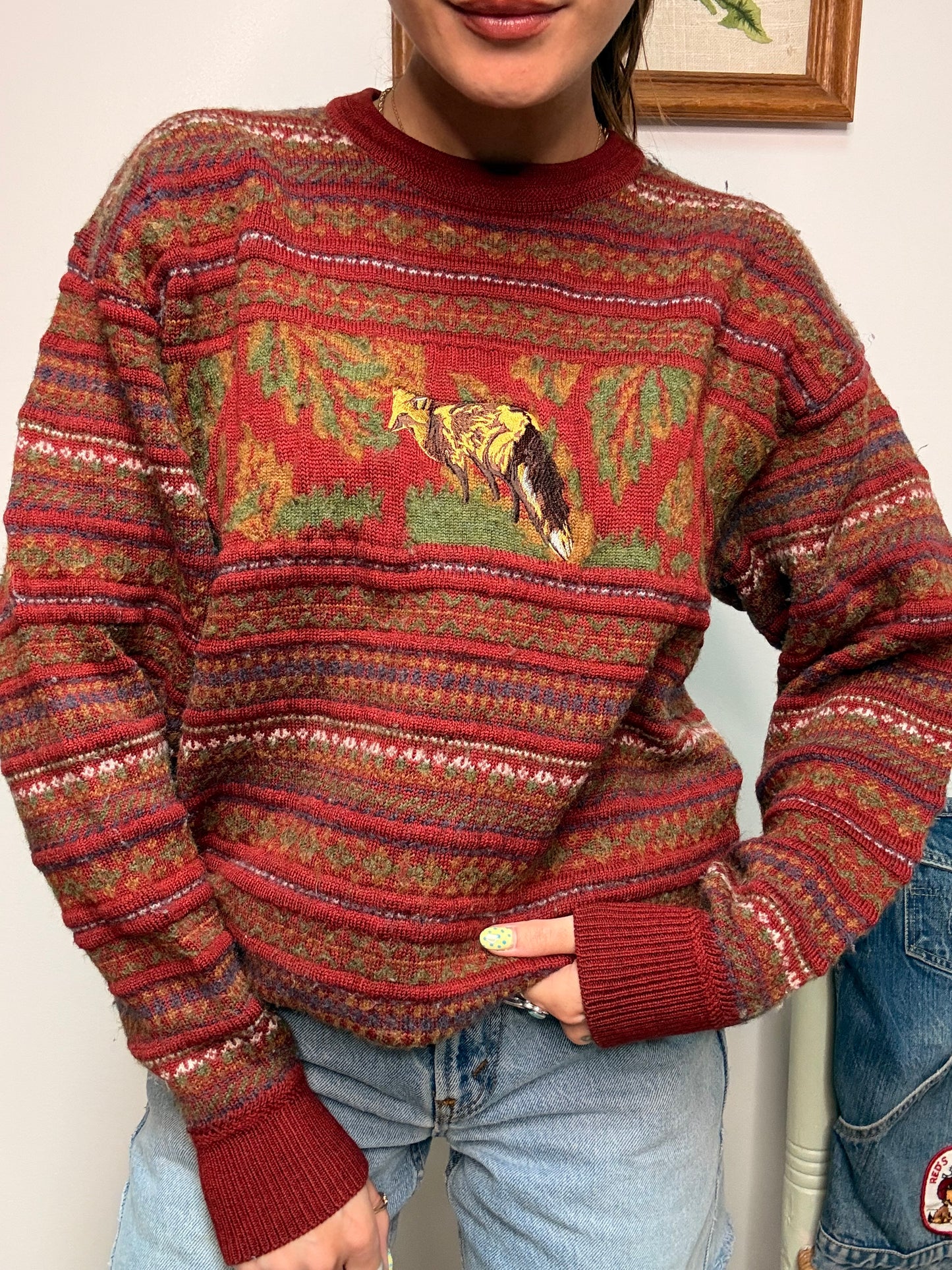 (L) Vtg fox sweater