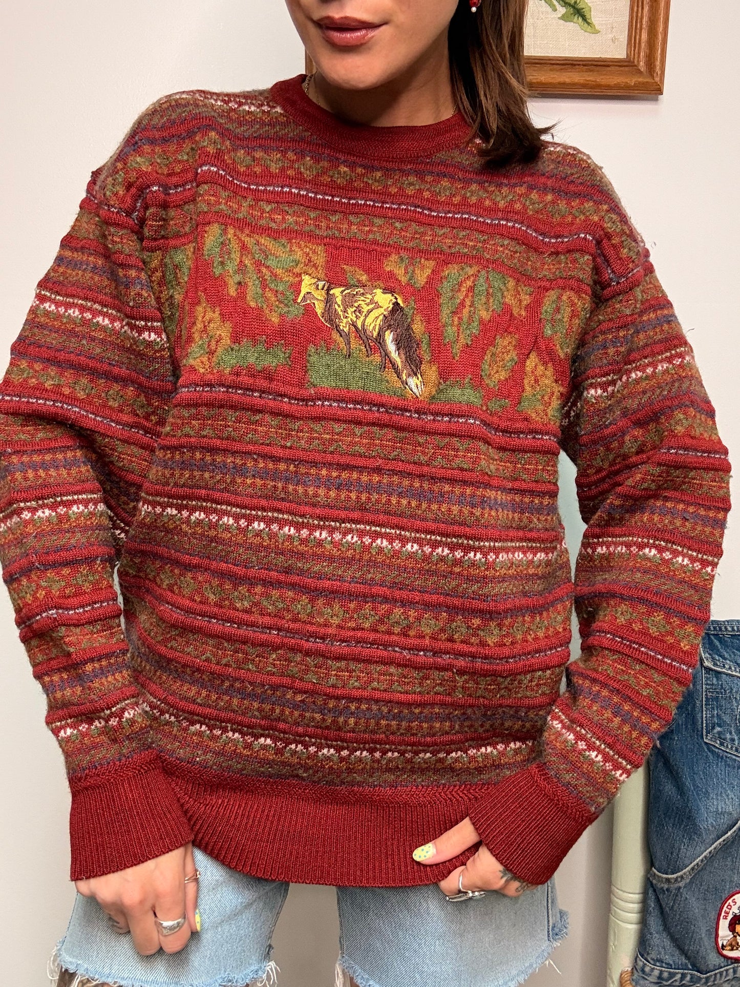 (L) Vtg fox sweater
