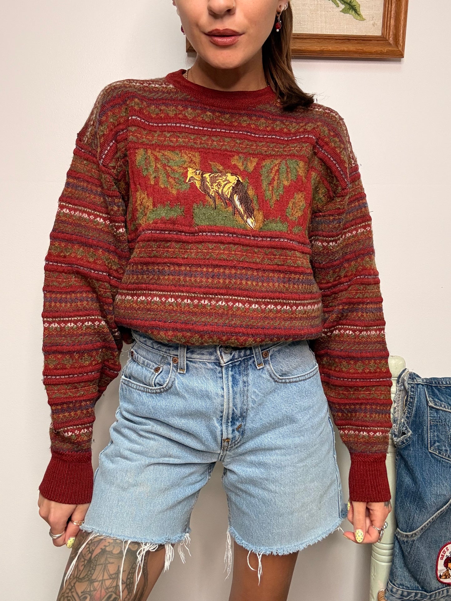 (L) Vtg fox sweater