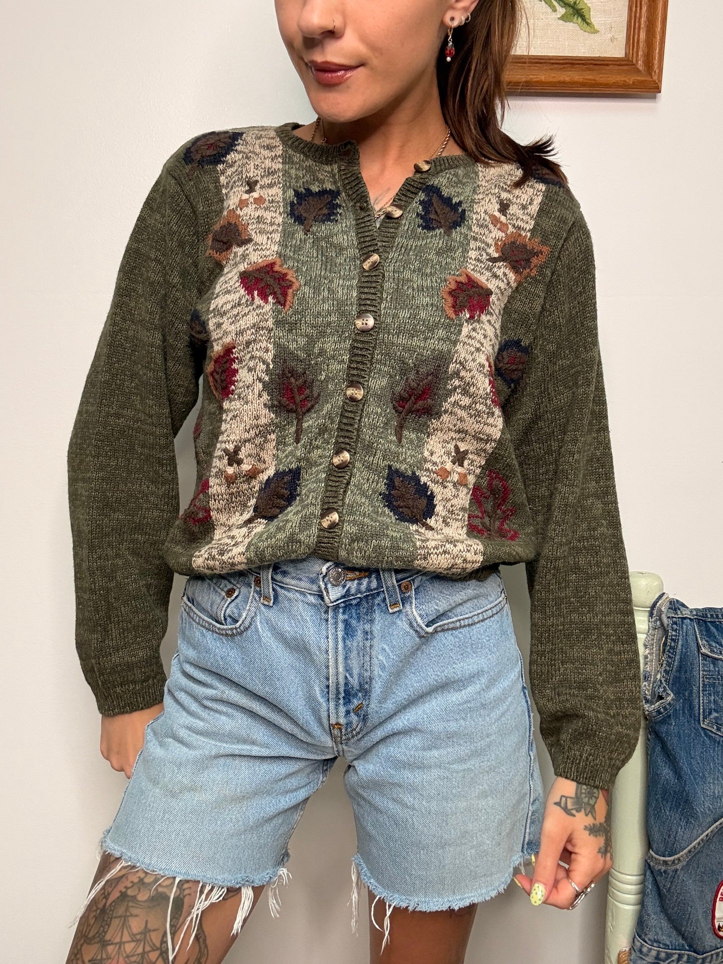 (S) Vtg Fall Leaves Cardigan