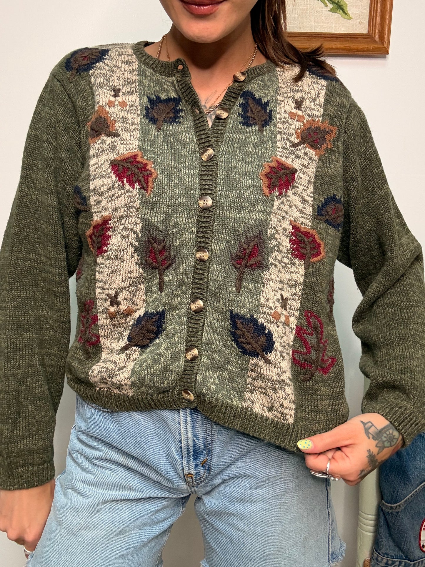 (S) Vtg Fall Leaves Cardigan