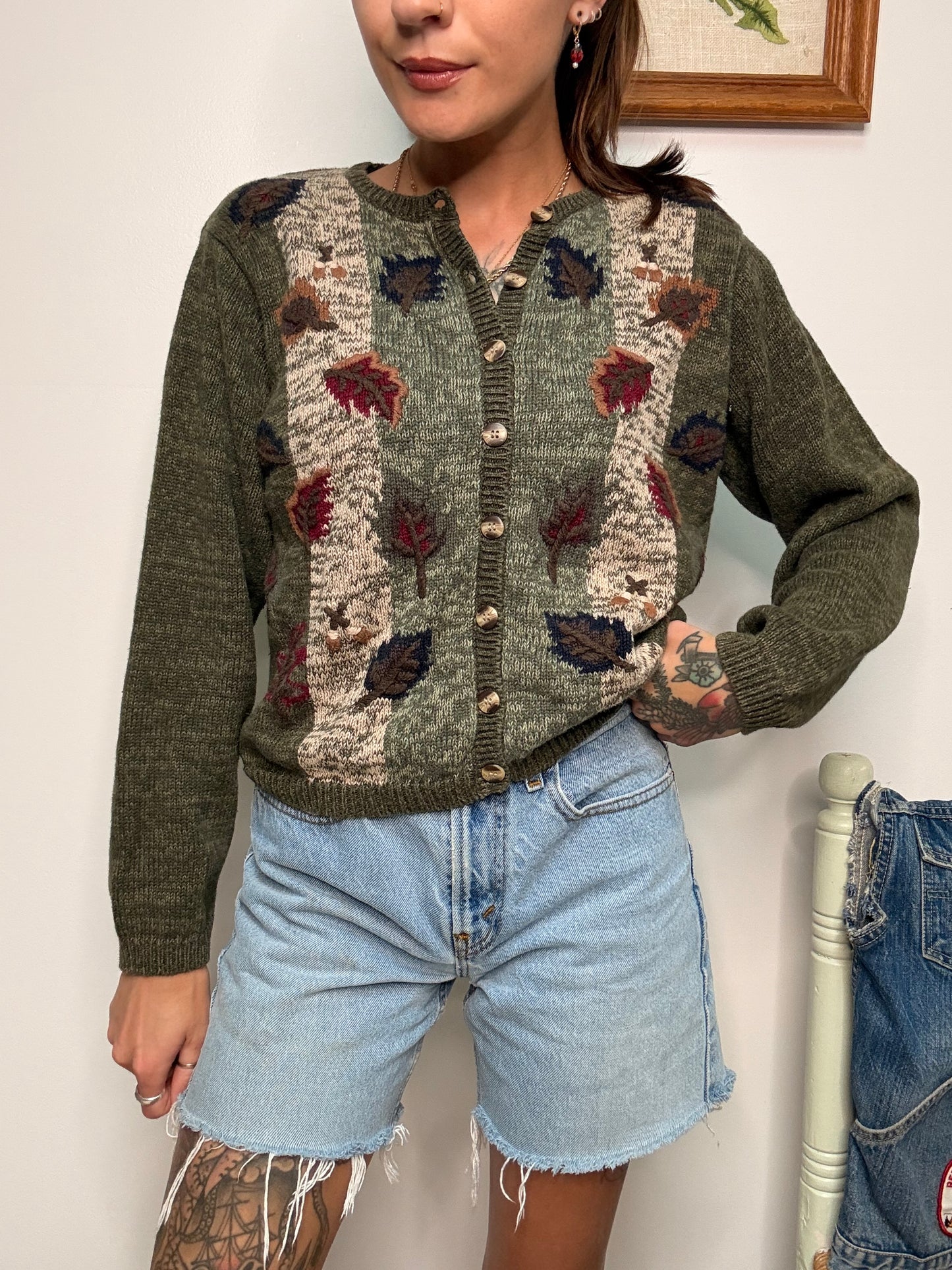 (S) Vtg Fall Leaves Cardigan