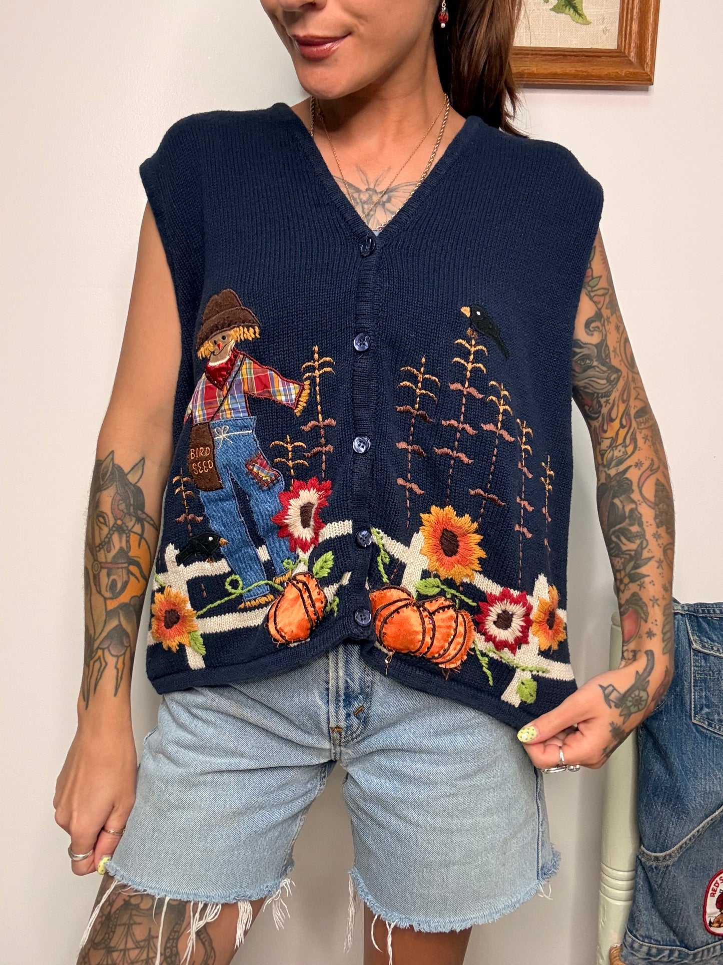 (L) Vtg scarecrow sweater vest