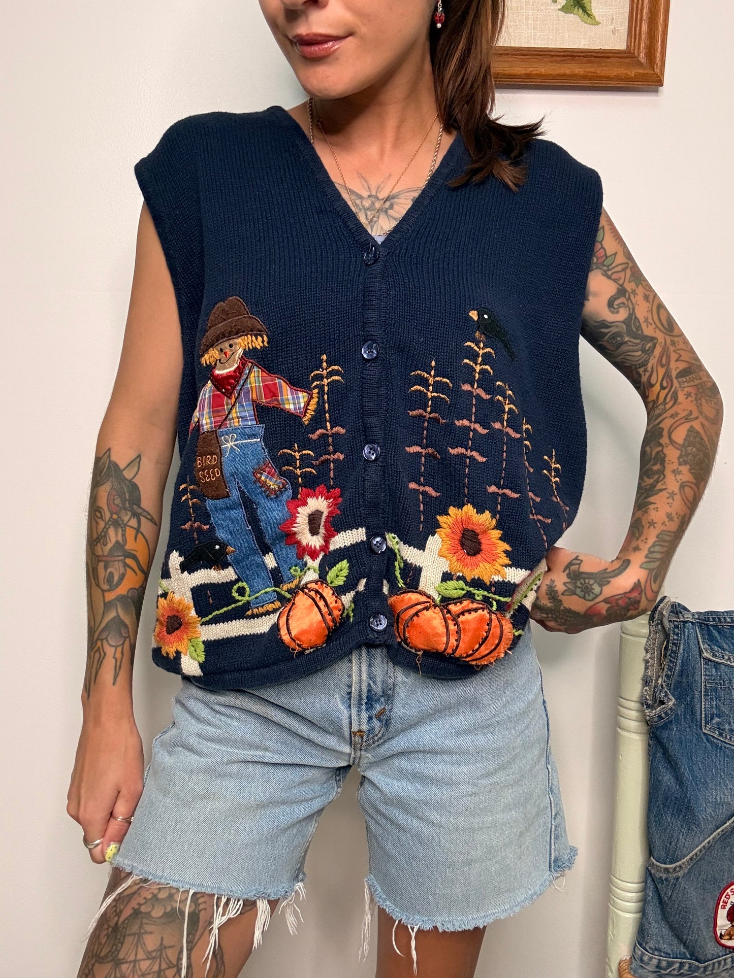 (L) Vtg scarecrow sweater vest