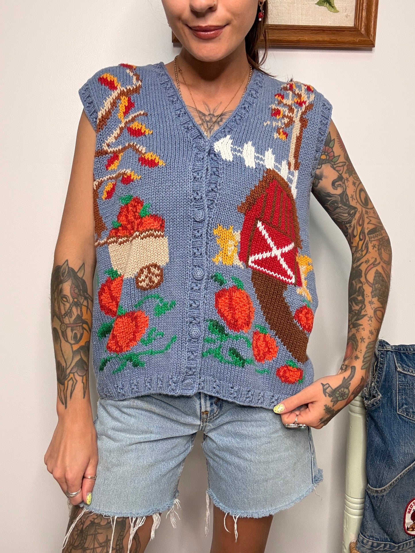 (M) Vtg fall farm sweater vest