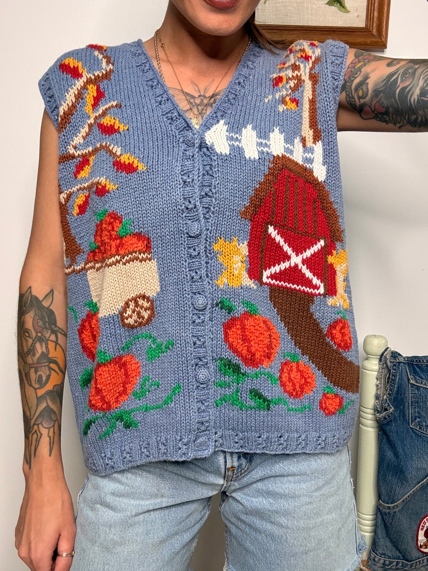 (M) Vtg fall farm sweater vest