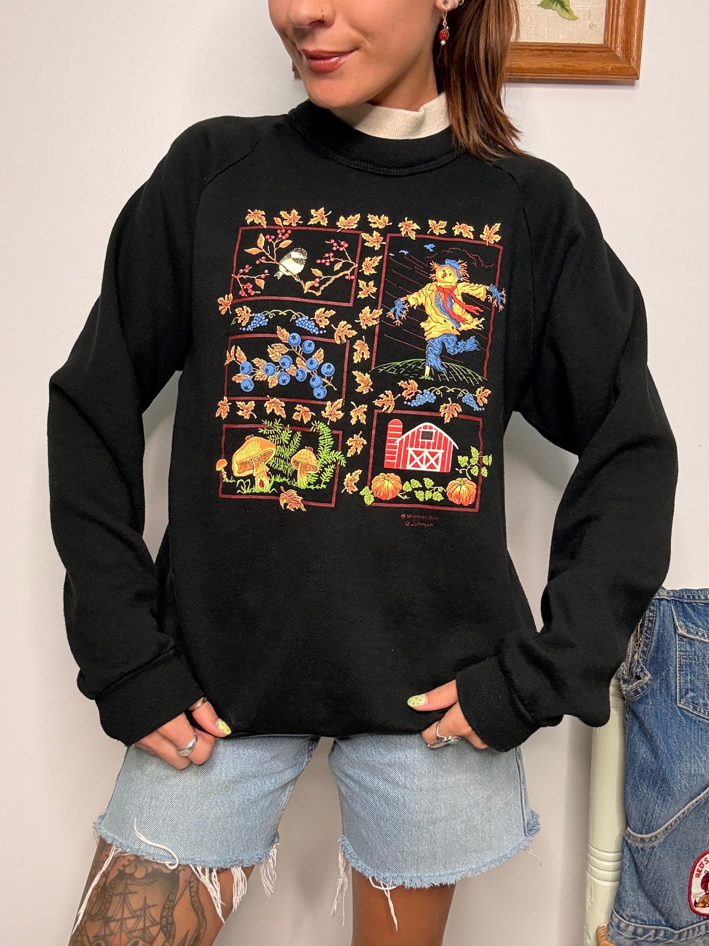 (L) Vtg fall farm crewneck