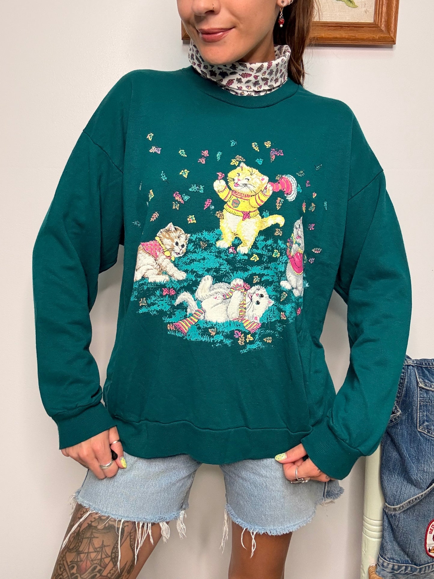 (XL) Vtg fall kitten crewneck