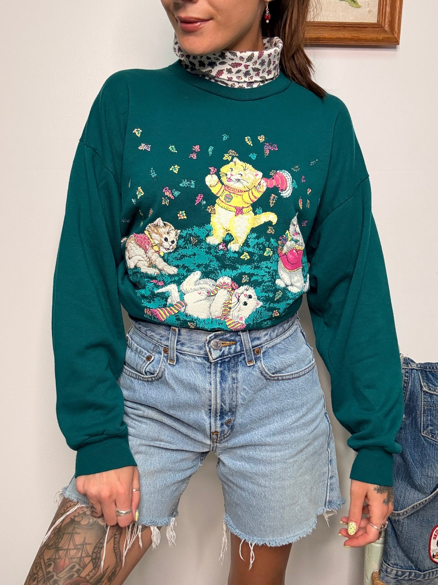 (XL) Vtg fall kitten crewneck