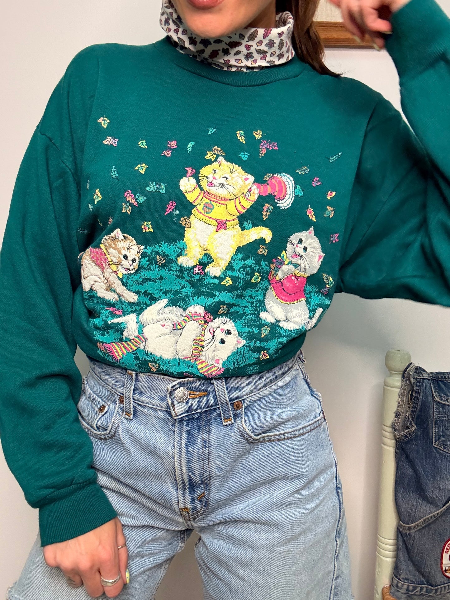 (XL) Vtg fall kitten crewneck