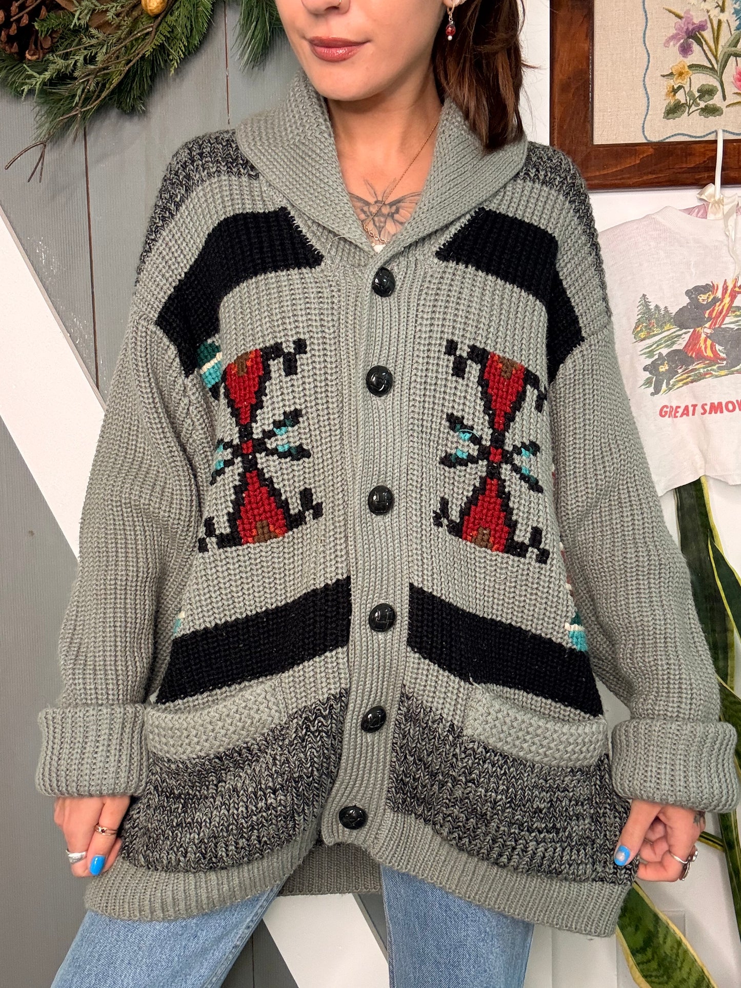 (XL) Vtg aztec cowichan sweater