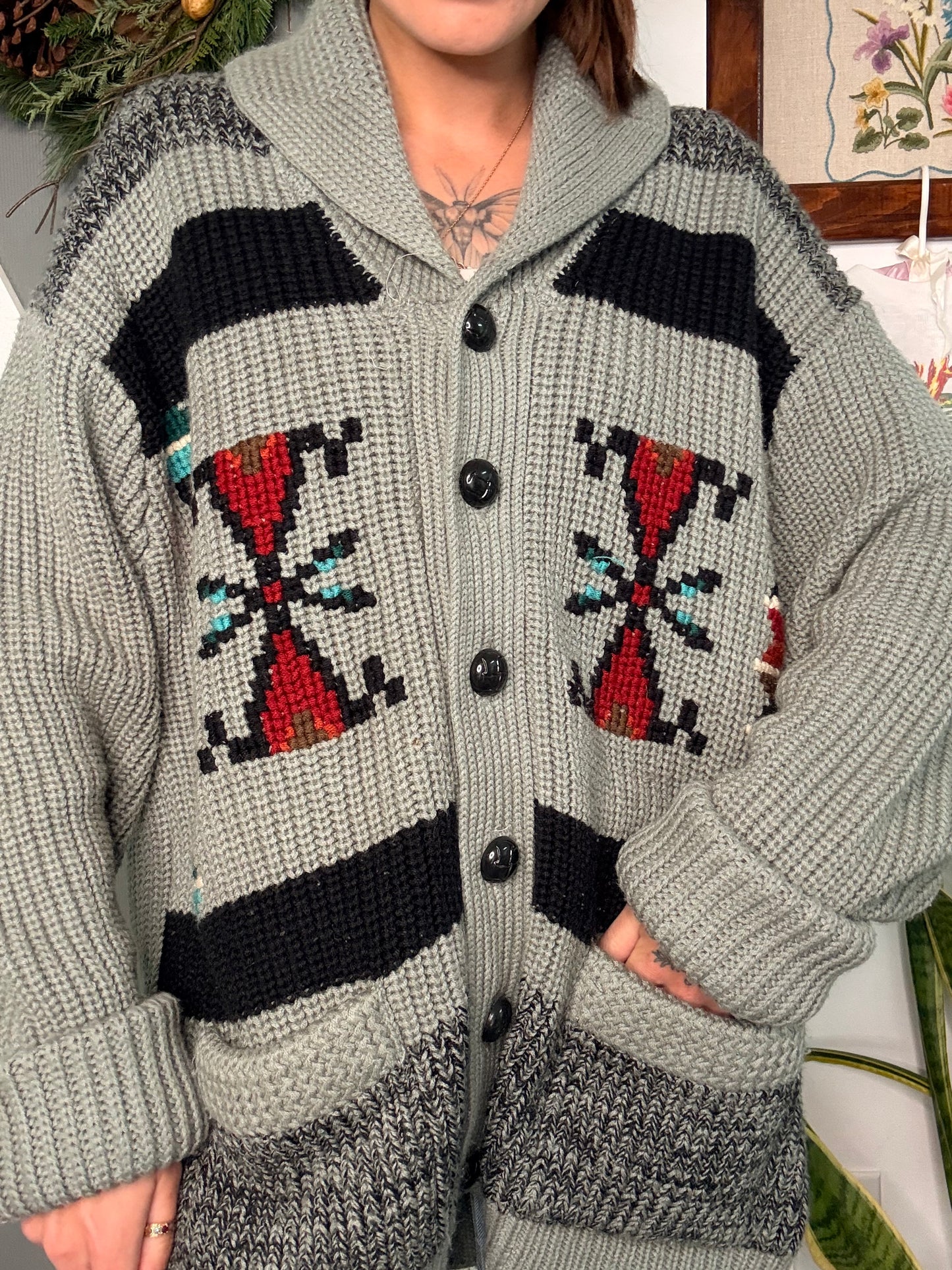 (XL) Vtg aztec cowichan sweater