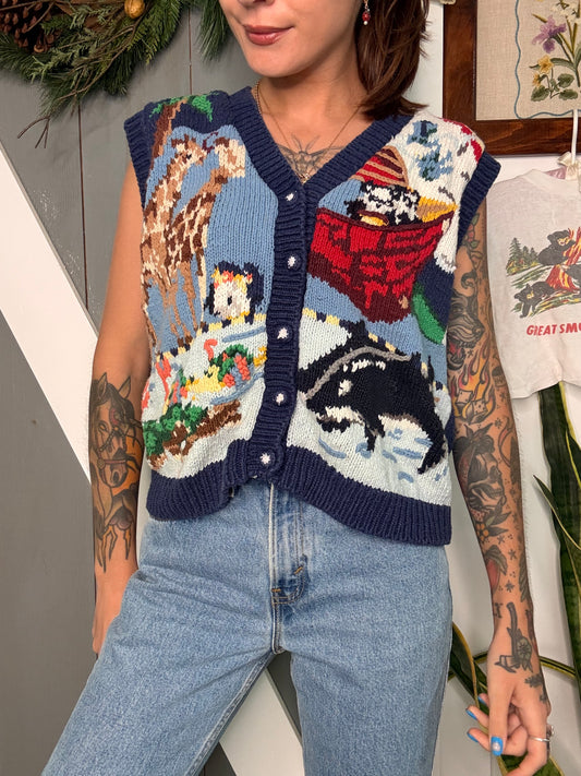 (S\M) Vtg Noahs Arc sweatervest