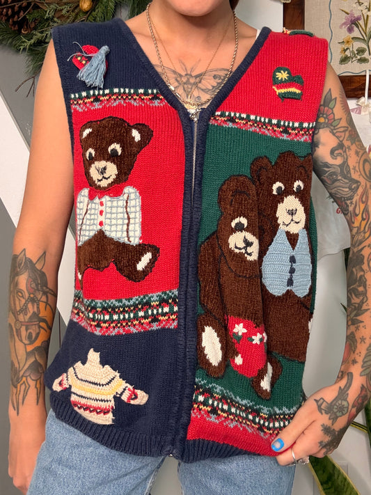 (L) Vtg teddy bear sweater vest