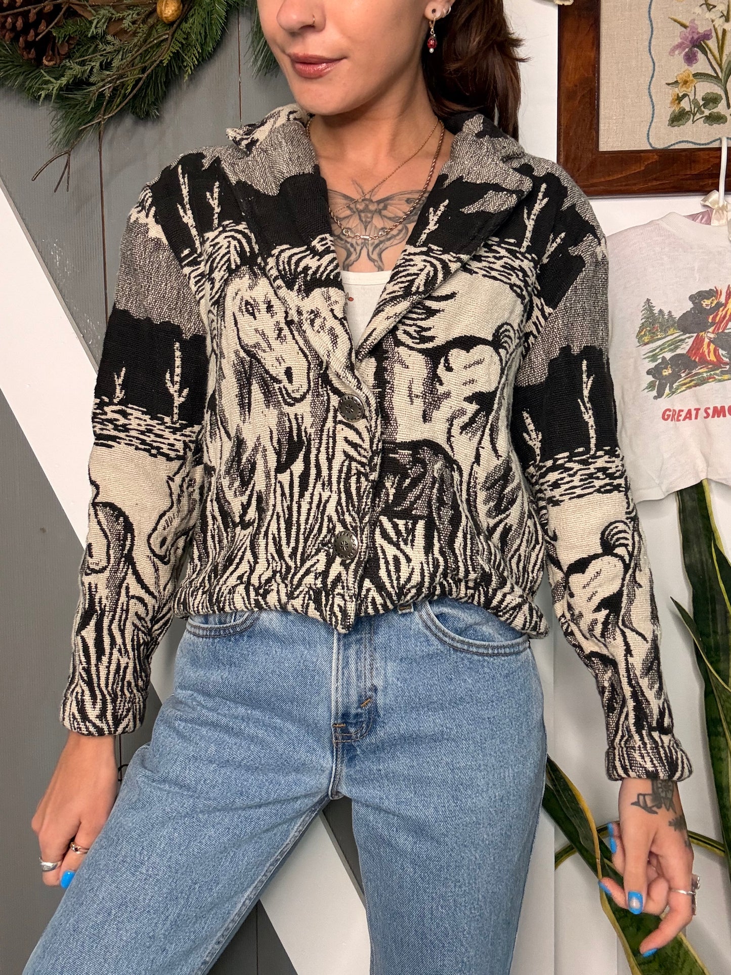 (S) Vtg horse tapestry jacket