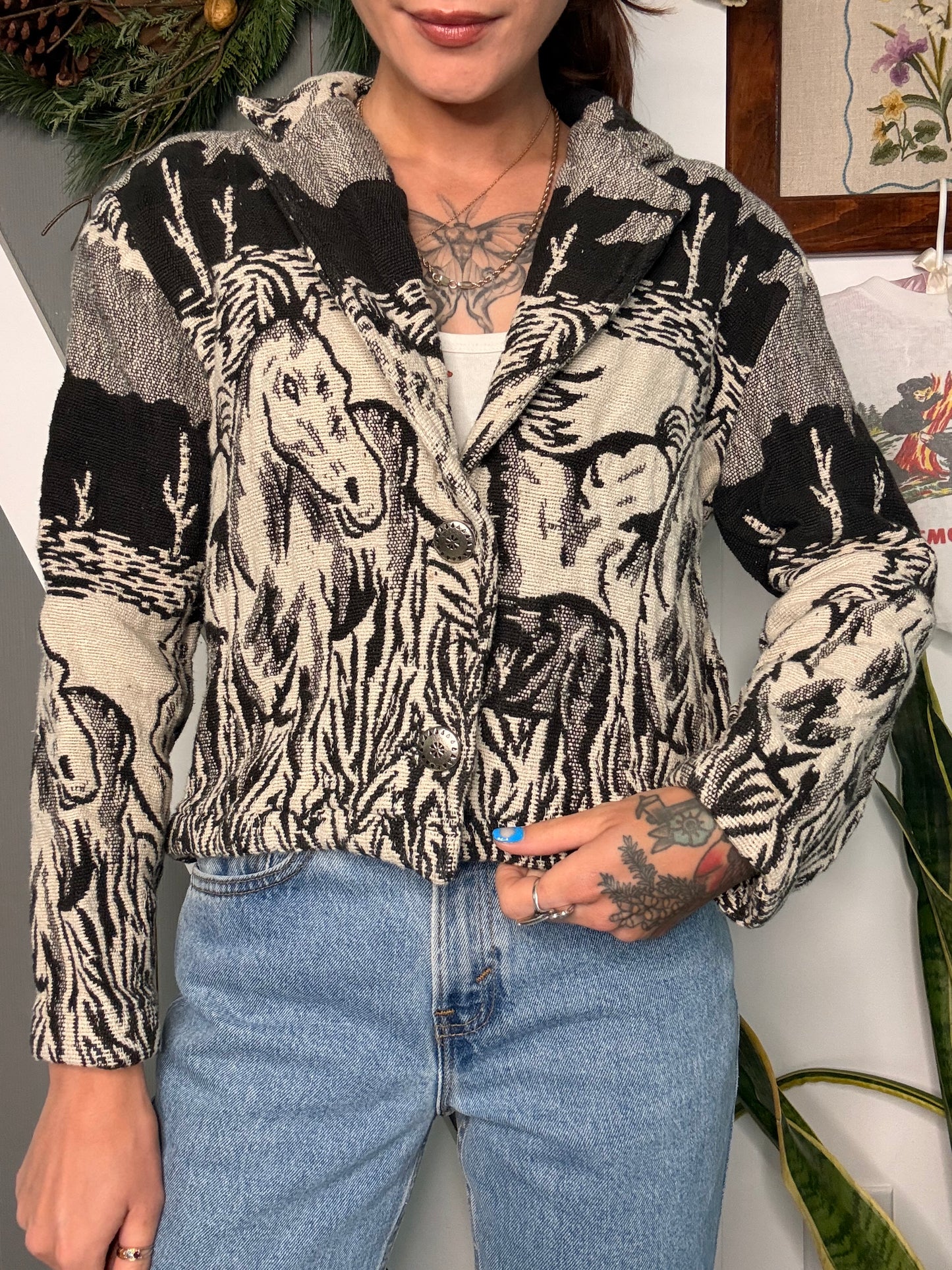 (S) Vtg horse tapestry jacket