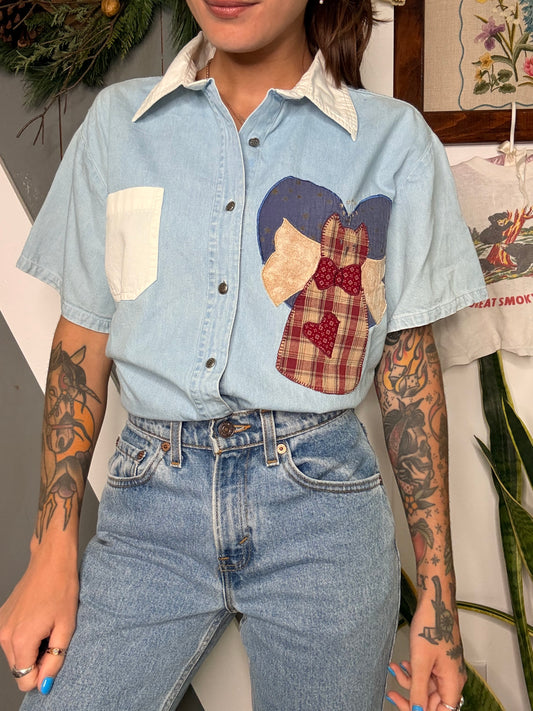 (L) Vtg angel embroidered shirt