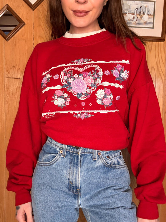 (2-3XL) Vtg hearts crewneck