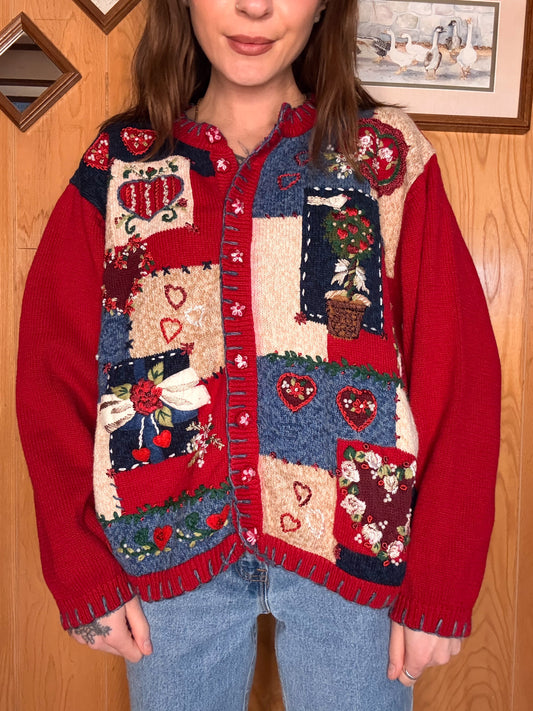 (XL) Vtg Valentines cardigan