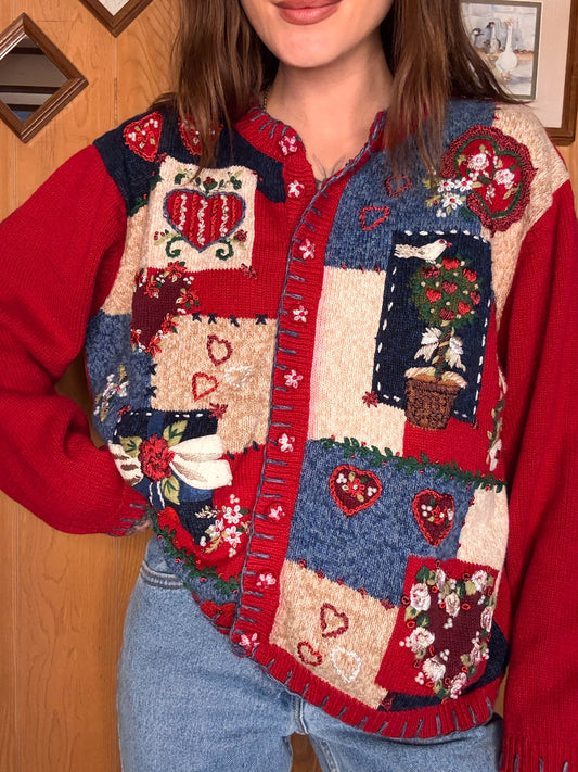 (XL) Vtg Valentines cardigan